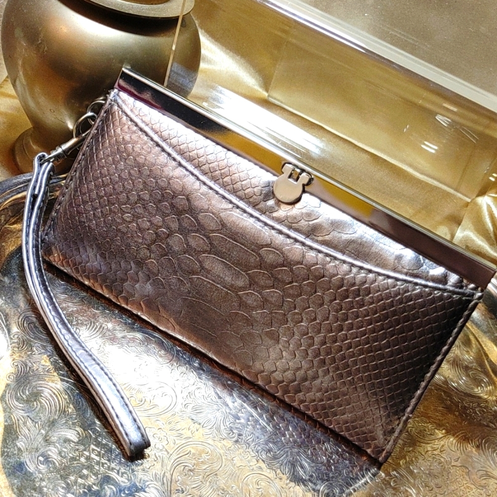 Metallic Bronze Textured Wristlet Wallet